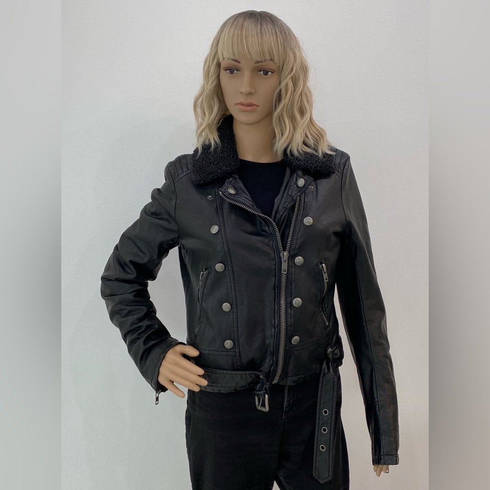 Free People Vegan Leather Moto Jacket Quilted Lining, Detachable Collar Fits 6-8